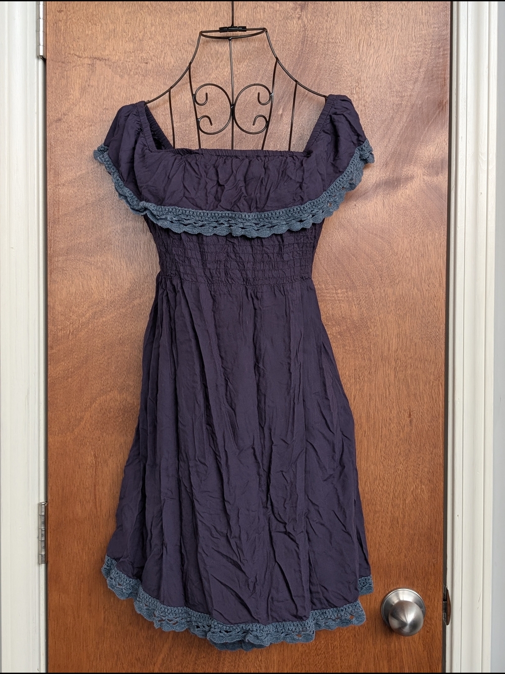 Papaya Navy Off-Shoulder Crochet-Trim Dress
